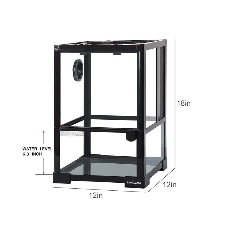 REPTI ZOO 10 Gallon 12" x 12" x 18" Full Glass Reptile Terrarium, Top Screen Ventilation & Feeding RK0102NS