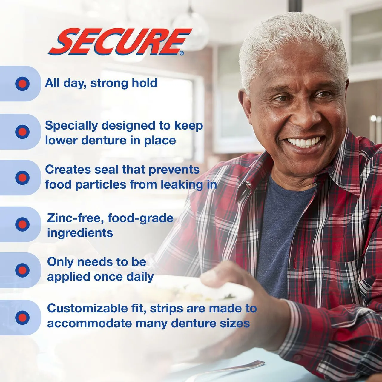 Secure® Denture Adhesive Comfort Strip, 15 Count