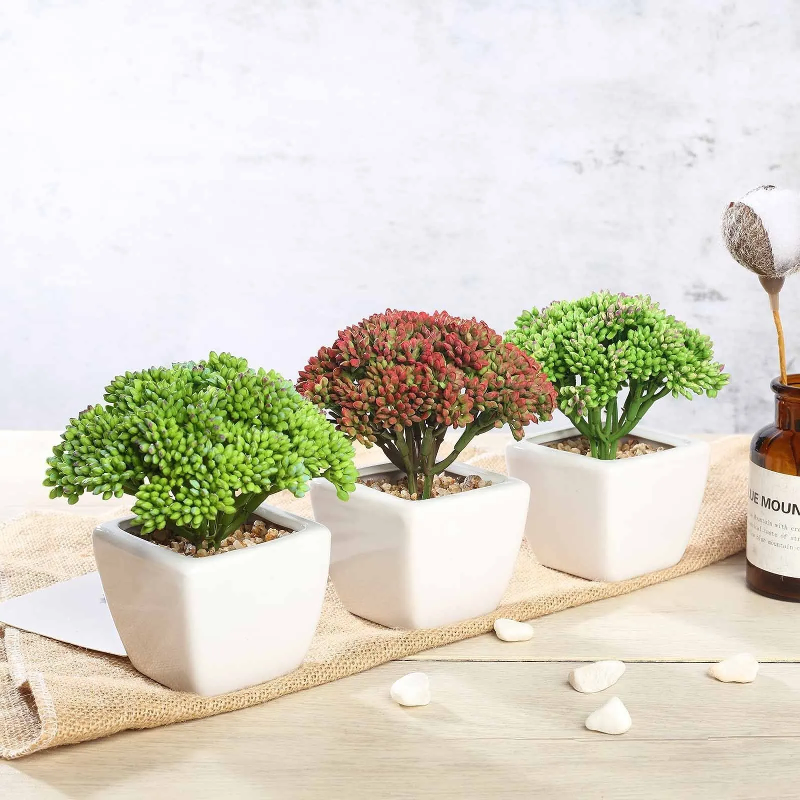 Set of 3 | 6'' Assorted Autumn Joy Sedum Artificial Plants with Pots
