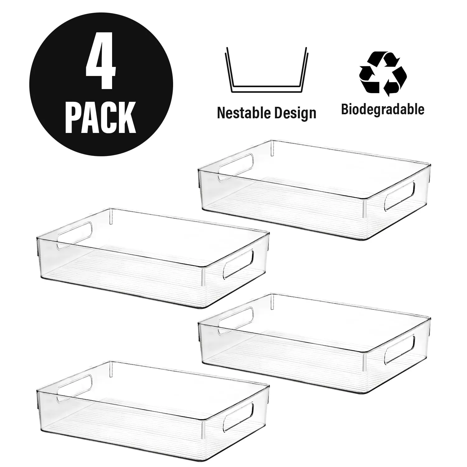 ShelfShaper Large Clear Plastic Storage Bins, Pantry Organizers and Storage Containers Fridge Organizer Bins for Organizing Home Kitchen Under Sink Bathroom Refrigerator Freezer Laundry Room