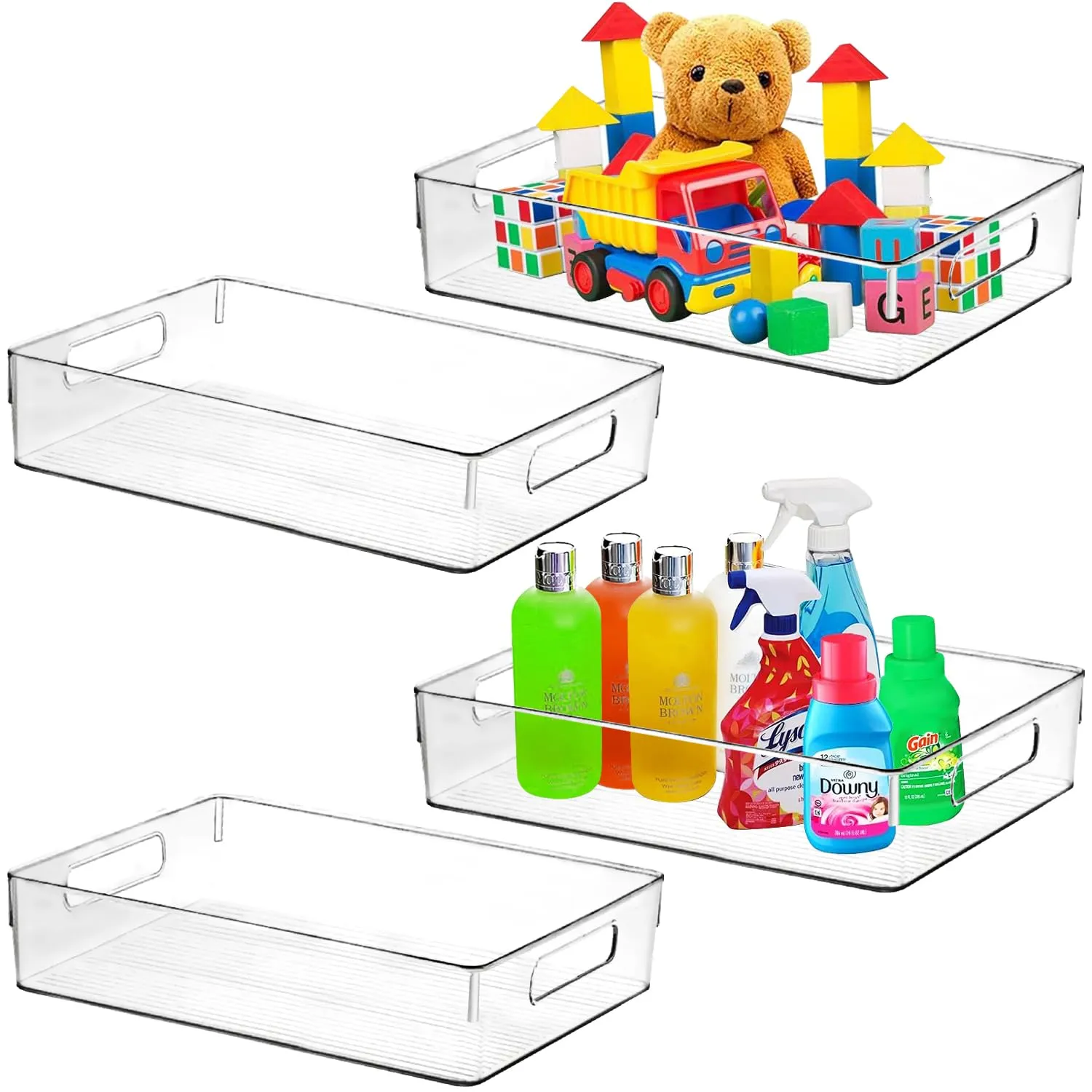 ShelfShaper Large Clear Plastic Storage Bins, Pantry Organizers and Storage Containers Fridge Organizer Bins for Organizing Home Kitchen Under Sink Bathroom Refrigerator Freezer Laundry Room