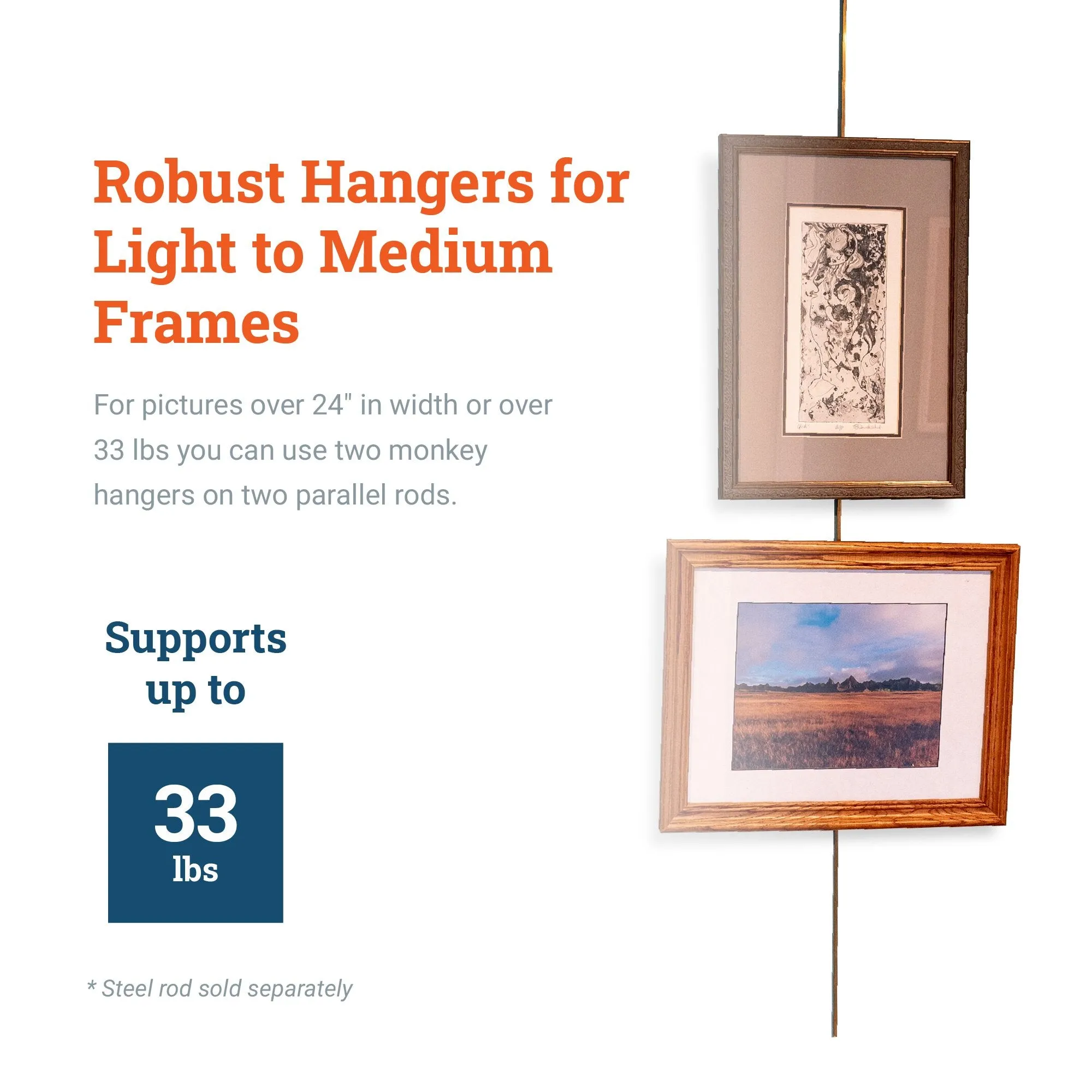Silver Monkey Hanger - Gallery Rod Adjustable Hook