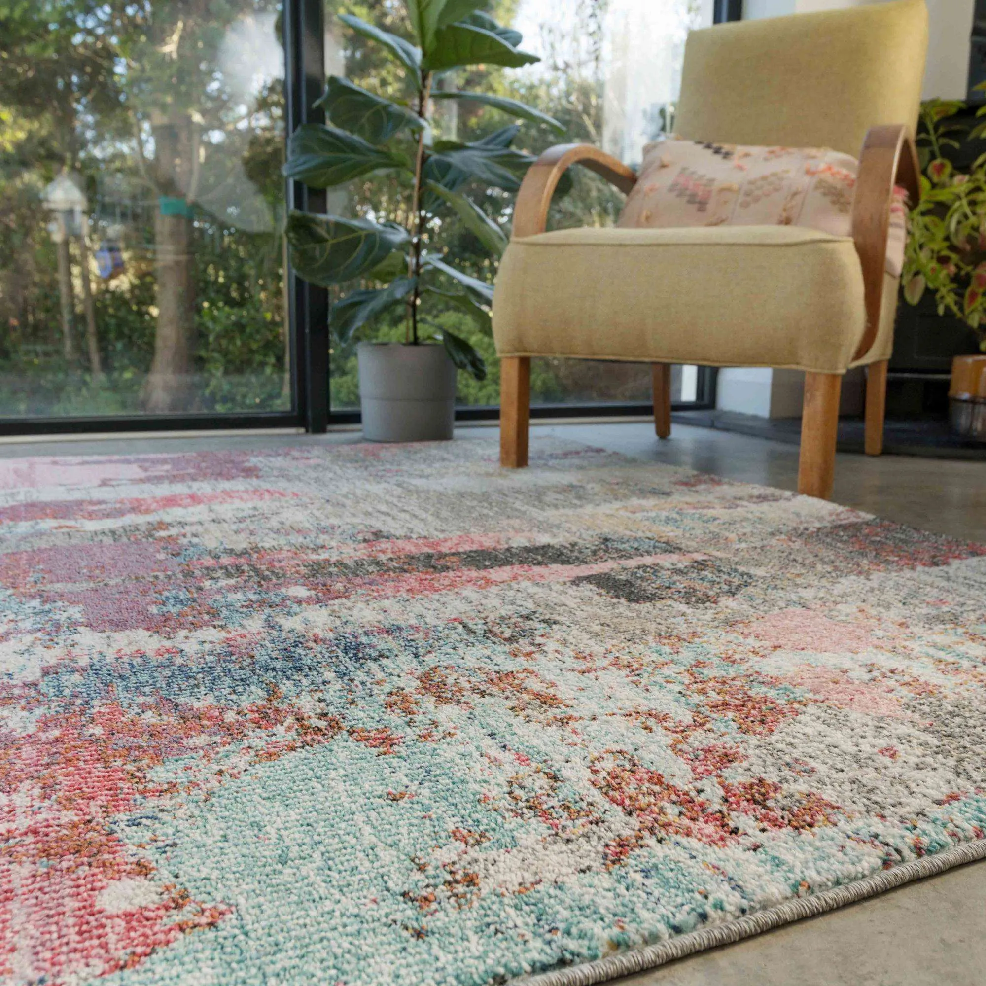 Soft Abstract Distressed Pink Living Room Rug - Wild