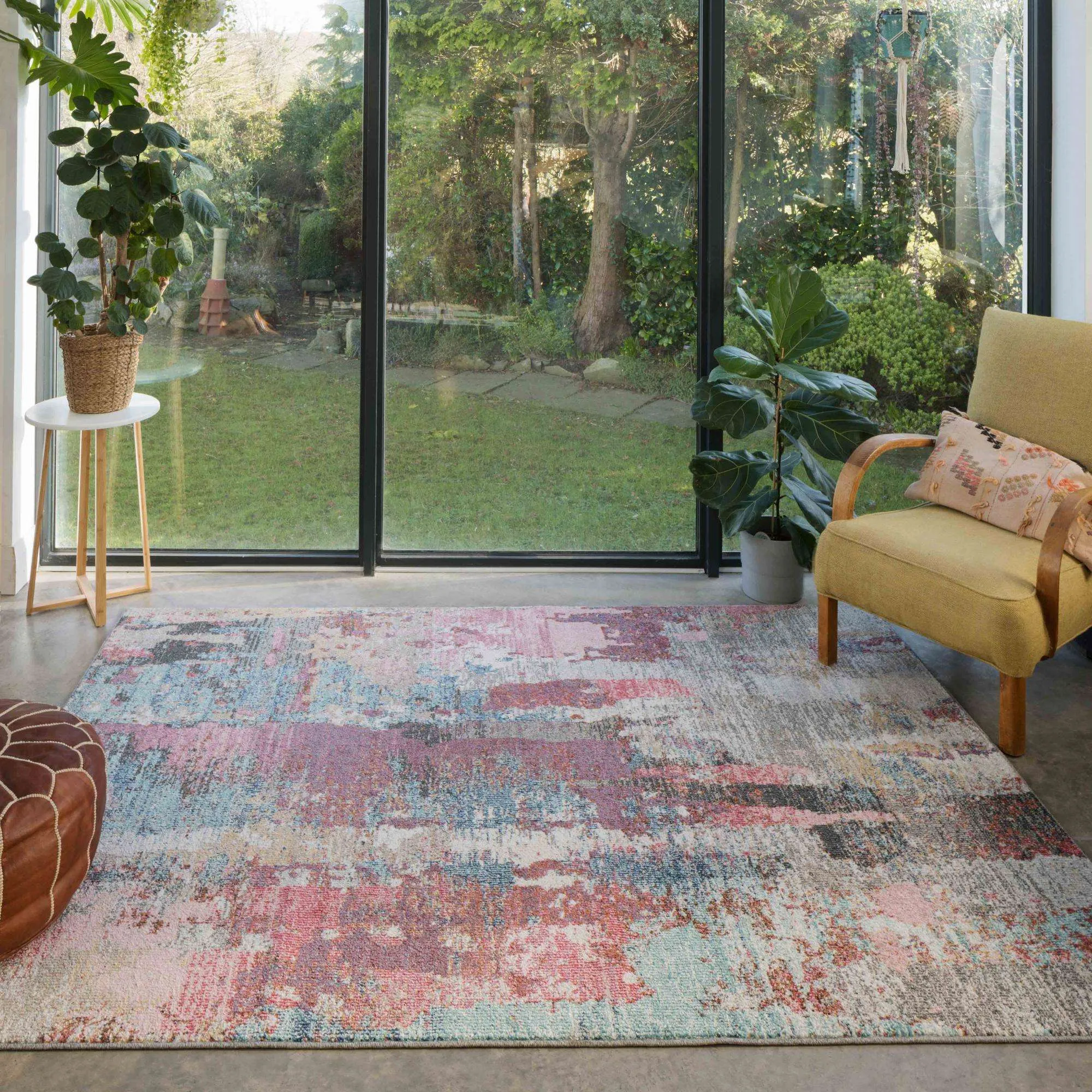 Soft Abstract Distressed Pink Living Room Rug - Wild