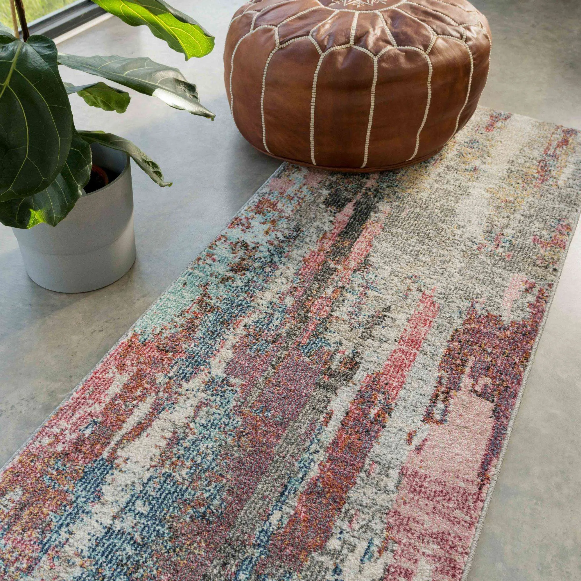 Soft Abstract Distressed Pink Living Room Rug - Wild