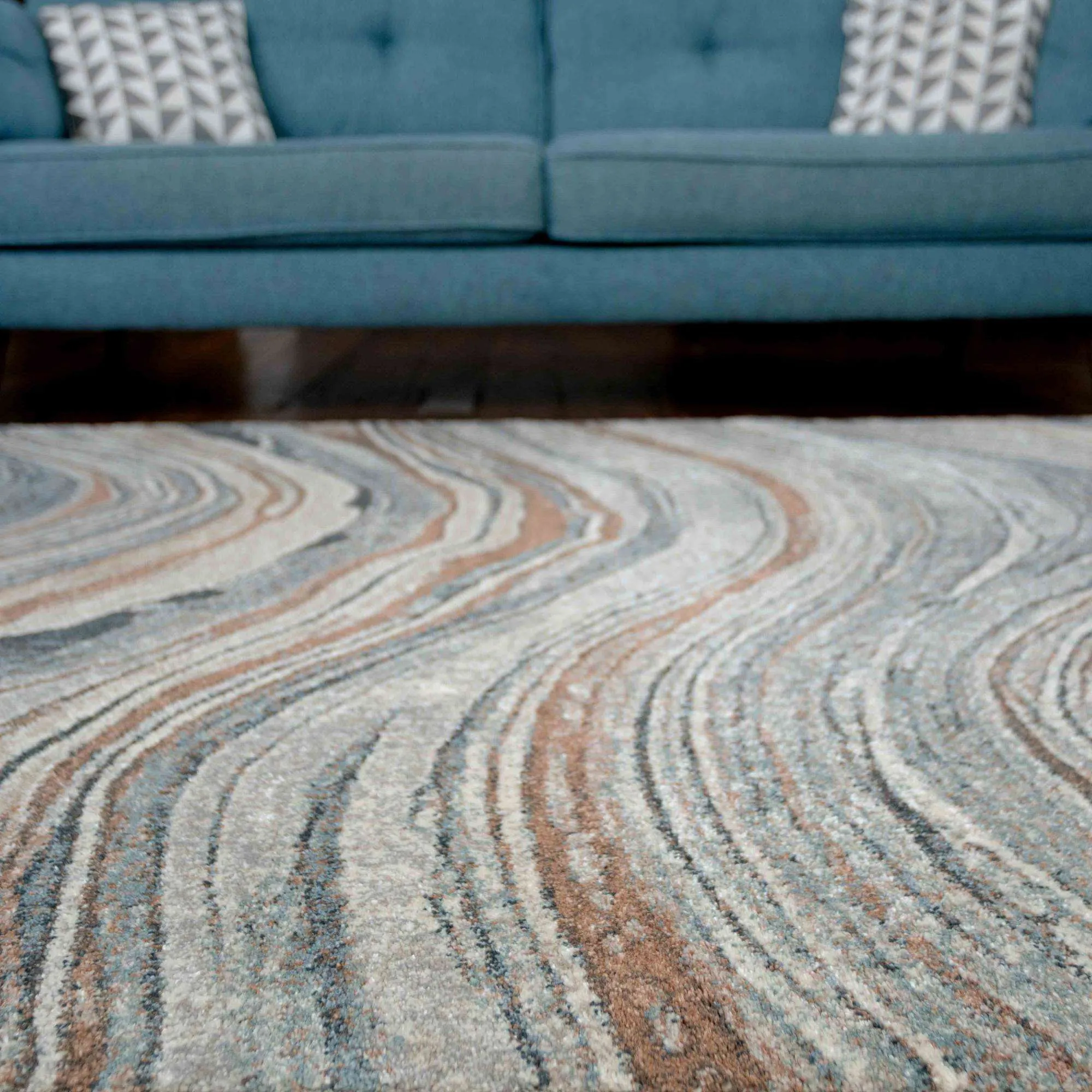 Soft Modern Blue Natural Waves Hall Runner Rugs