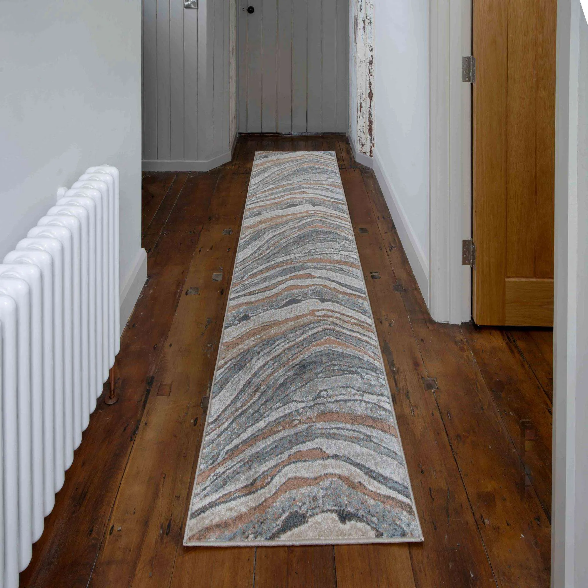 Soft Modern Blue Natural Waves Hall Runner Rugs