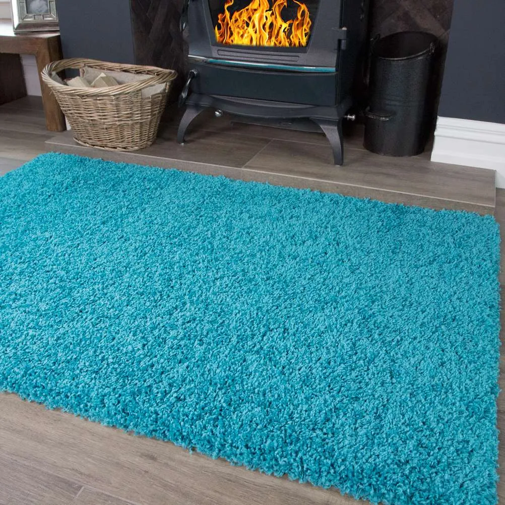 Soft Teal Blue Shaggy Runner Rug