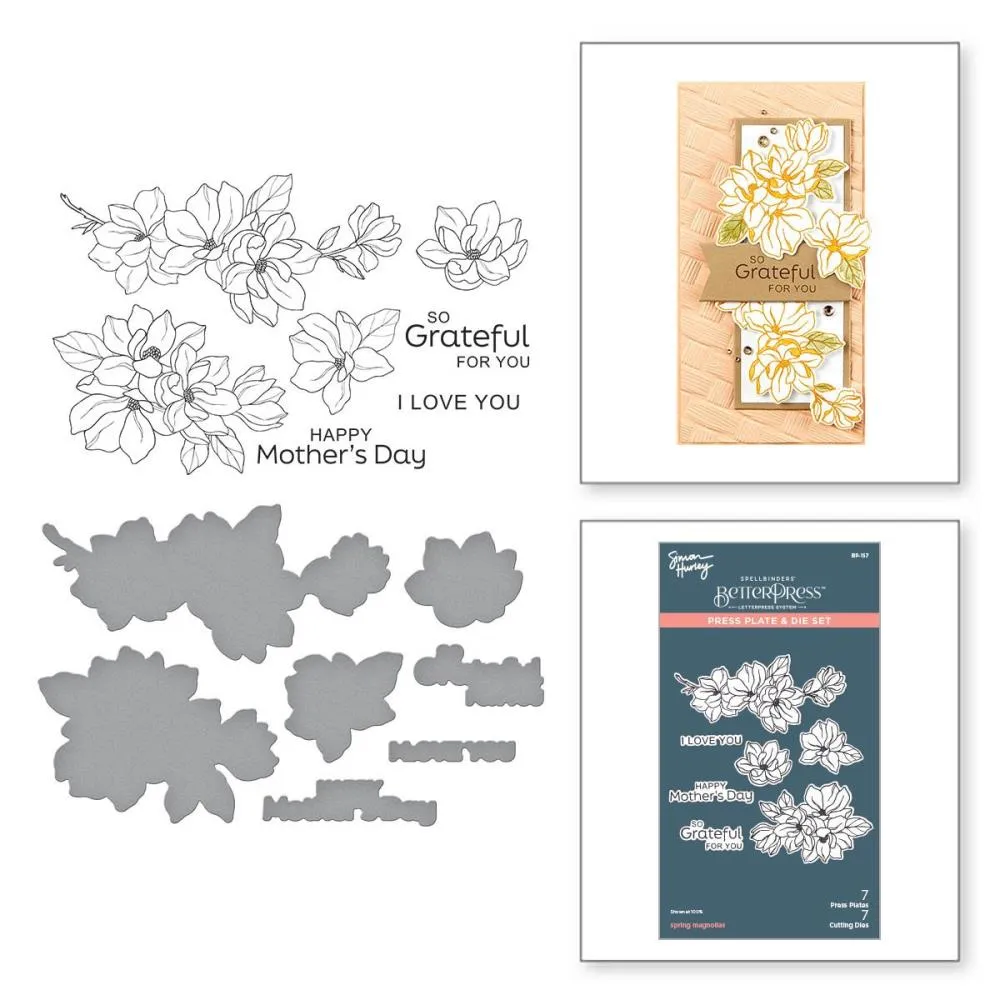Spellbinders Press Plate & Die By Simon Hurley Spring Magnolias, Spring Sampler*