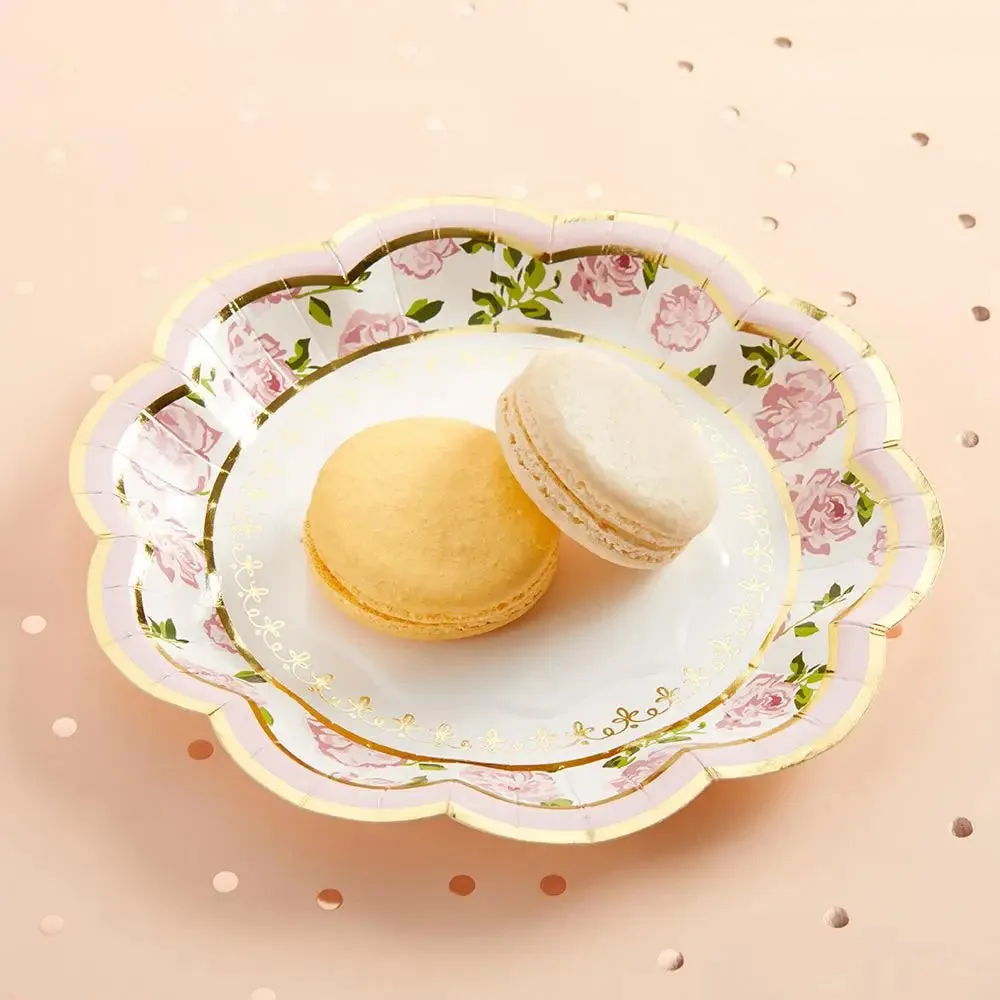 Tea Time Whimsy 7" Paper Plates Pink Set of 16