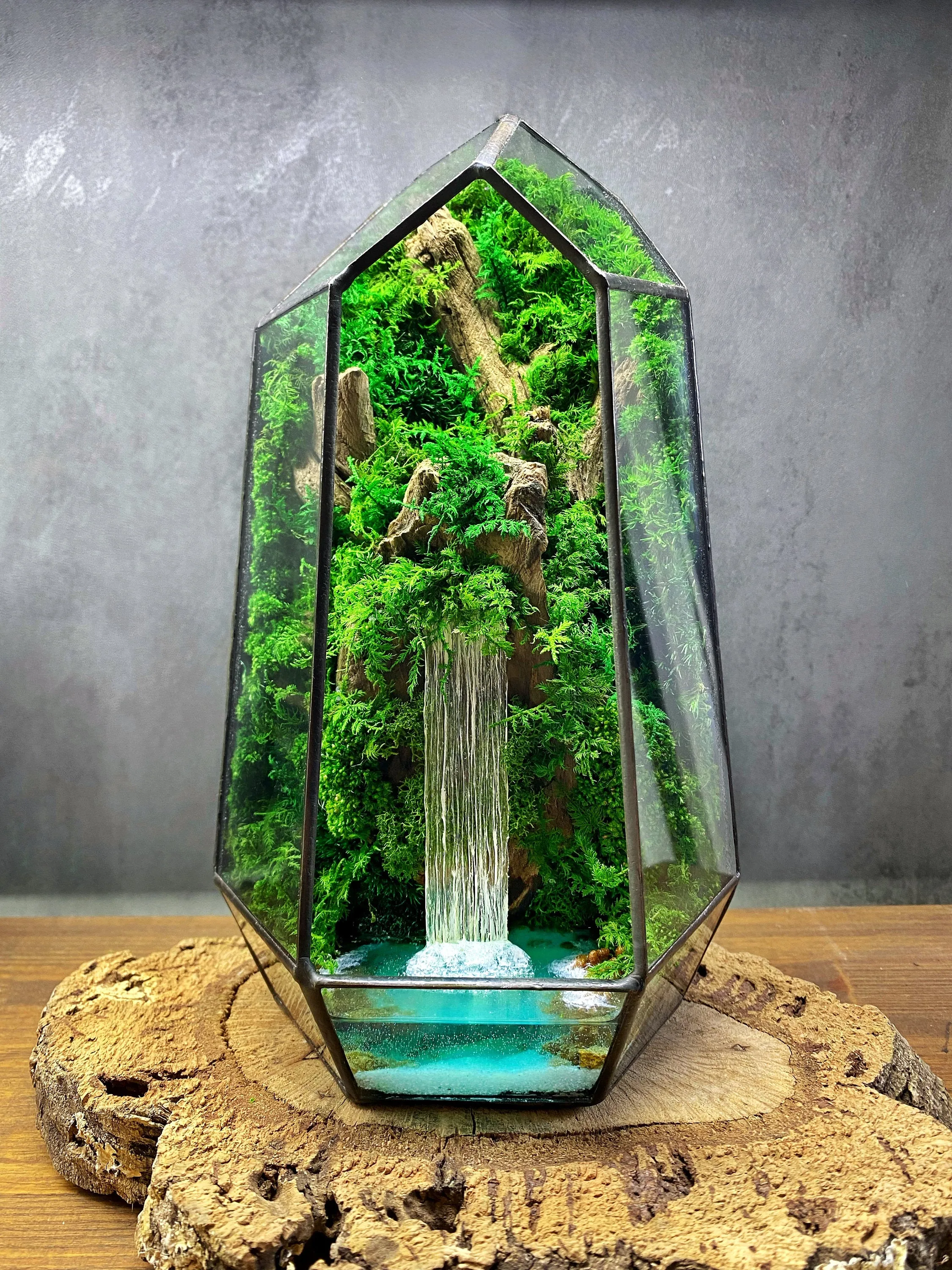 Terrarium with waterfall Preserved moss art