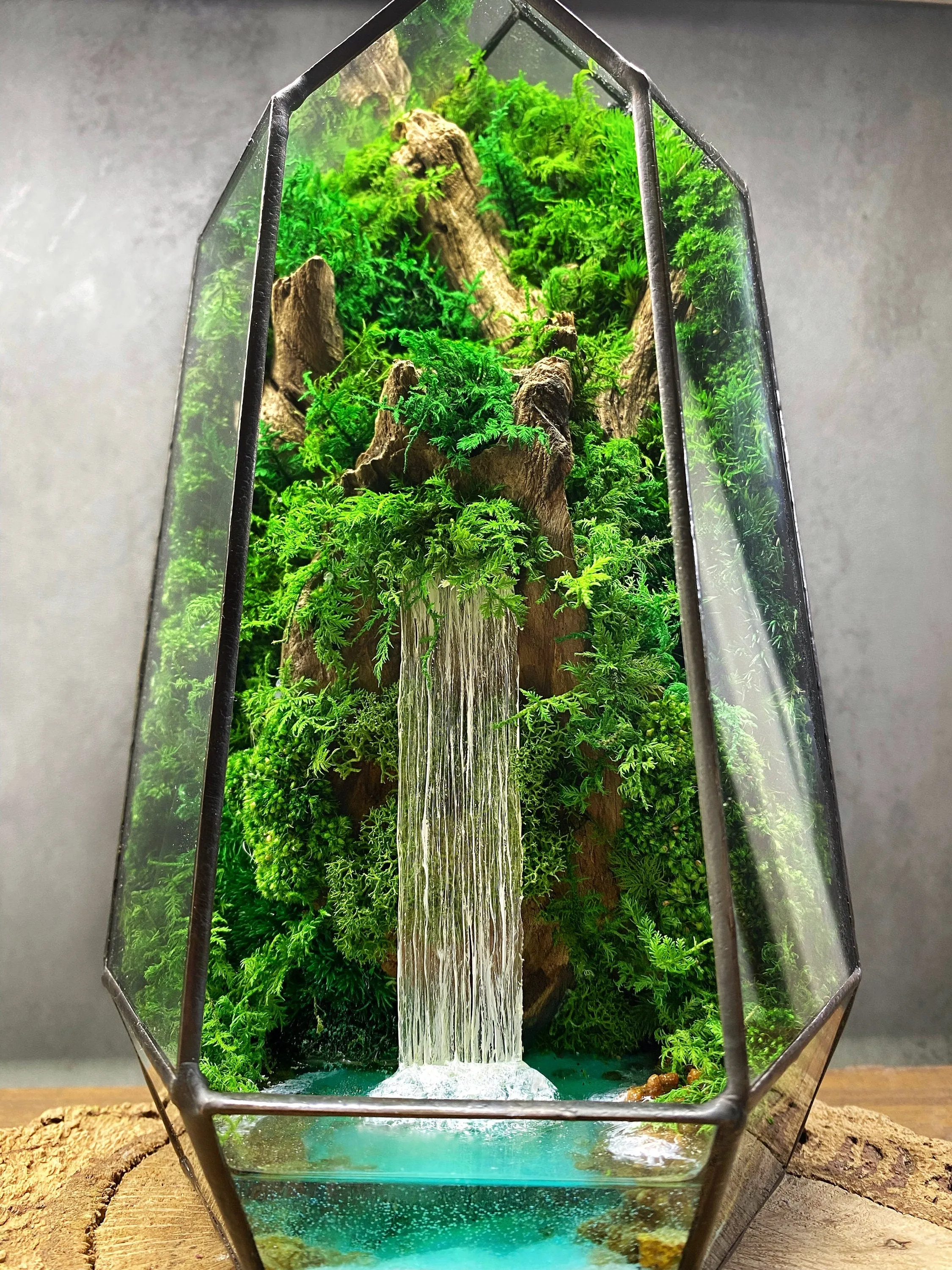 Terrarium with waterfall Preserved moss art