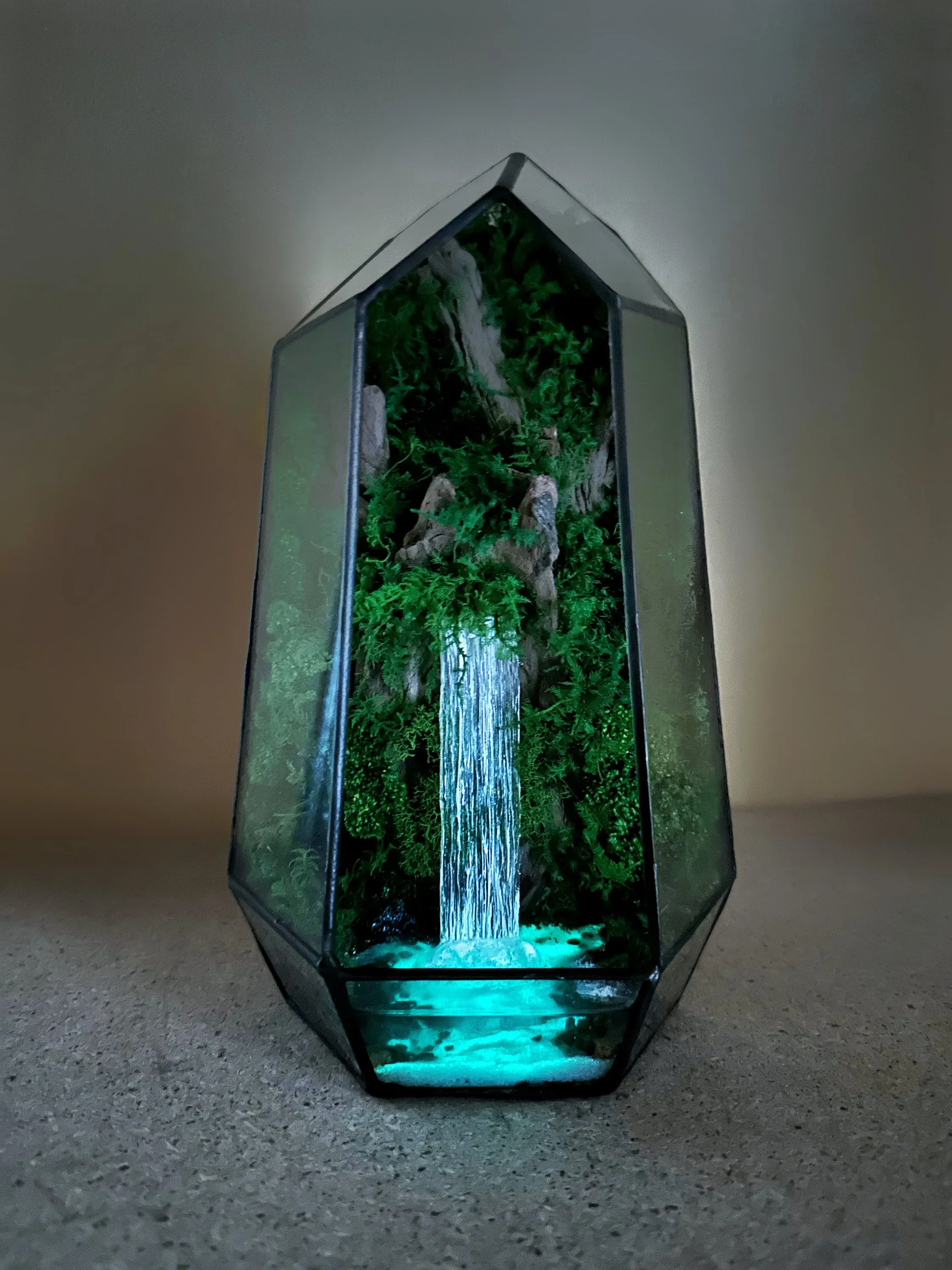 Terrarium with waterfall Preserved moss art