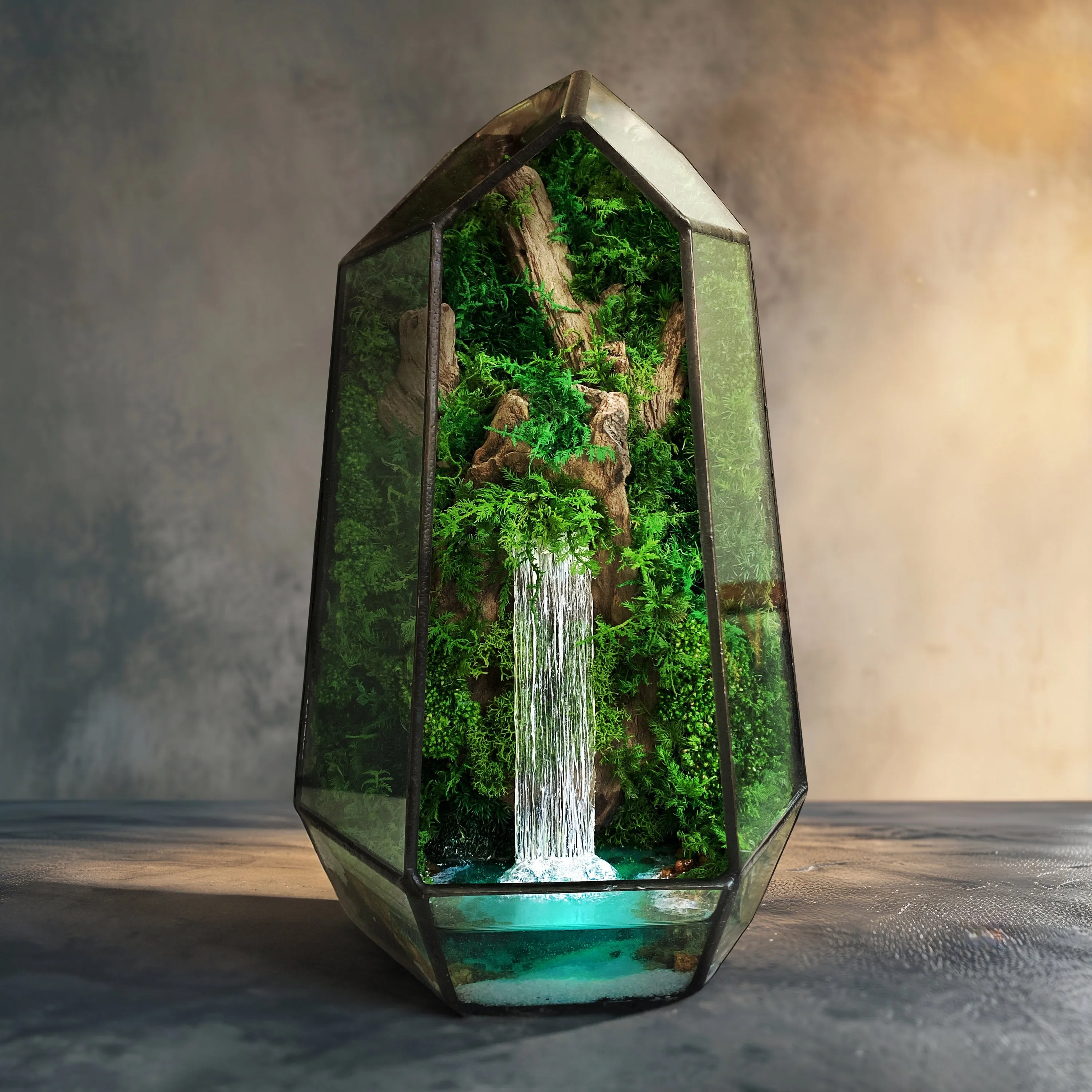 Terrarium with waterfall Preserved moss art