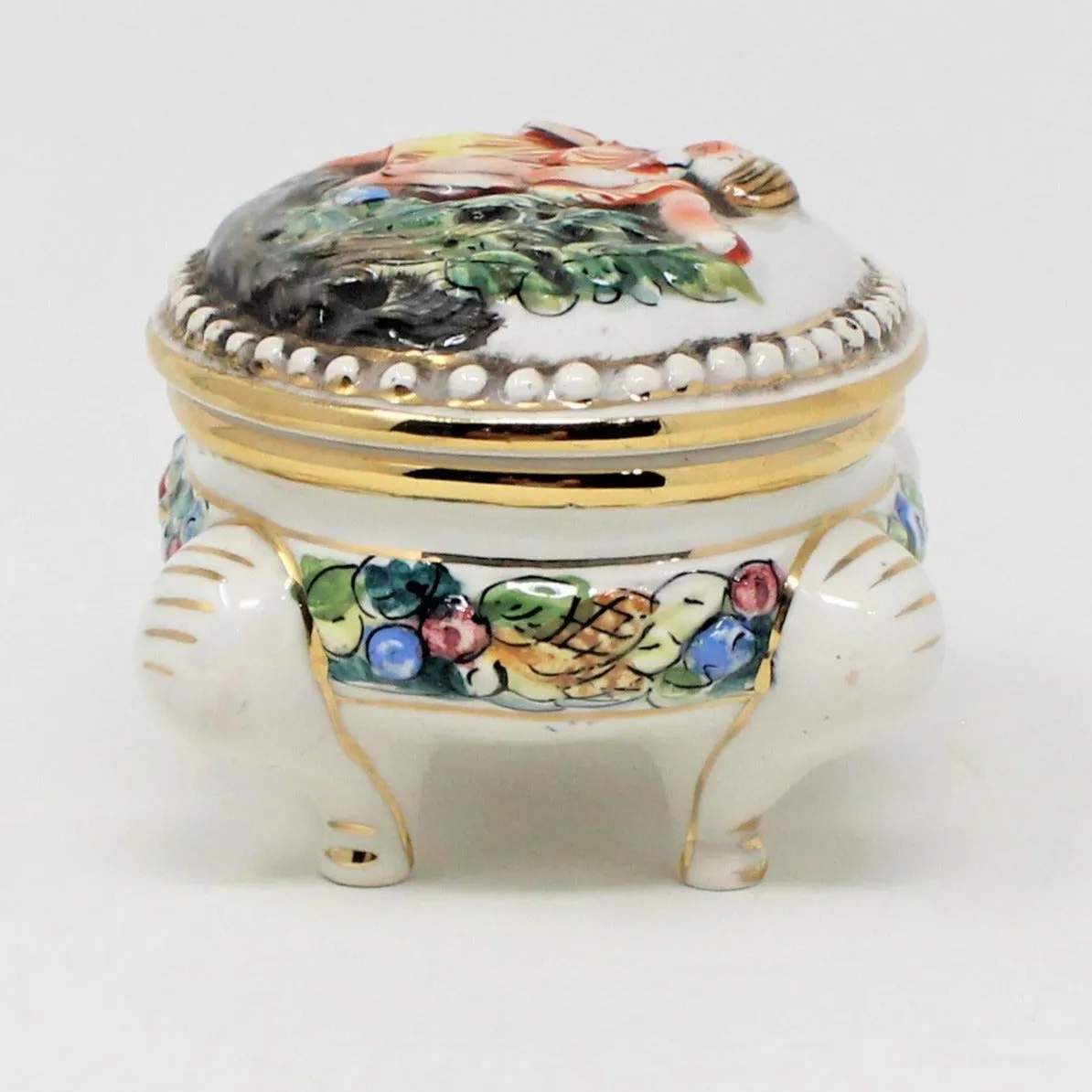 Trinket Box, Capodimonte Style, Hand Painted & Footed, Numbered, Vintage Italy