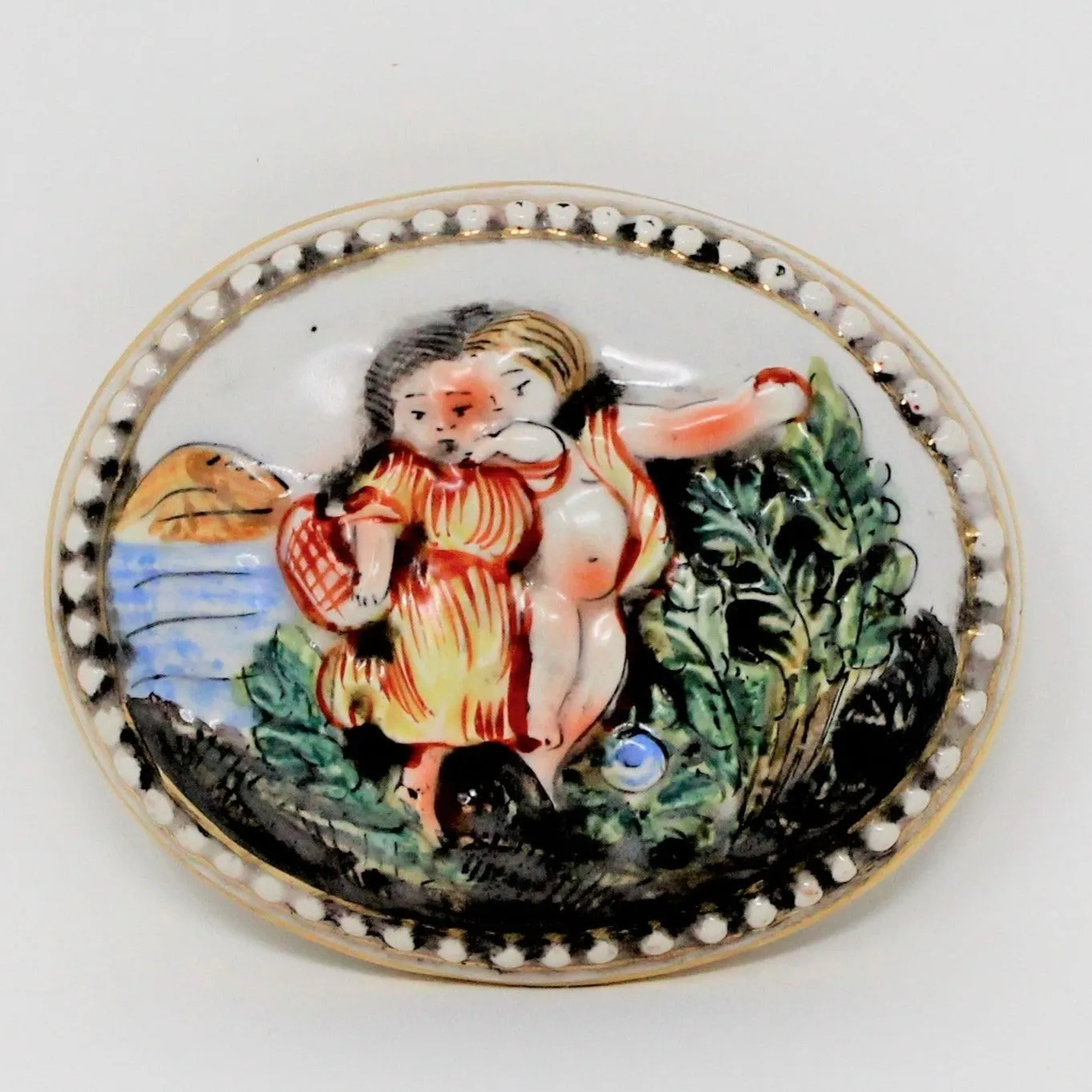 Trinket Box, Capodimonte Style, Hand Painted & Footed, Numbered, Vintage Italy