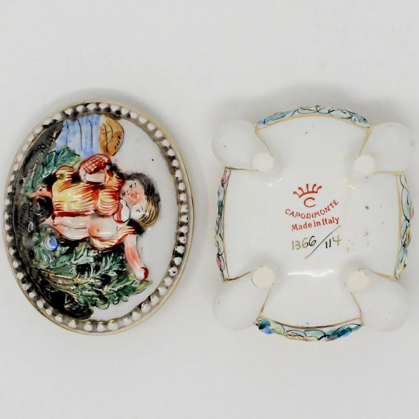 Trinket Box, Capodimonte Style, Hand Painted & Footed, Numbered, Vintage Italy