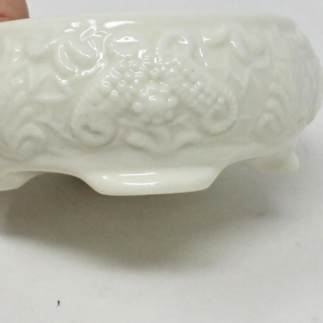 Trinket Box, Round Embossed Porcelain with Roses, Vintage