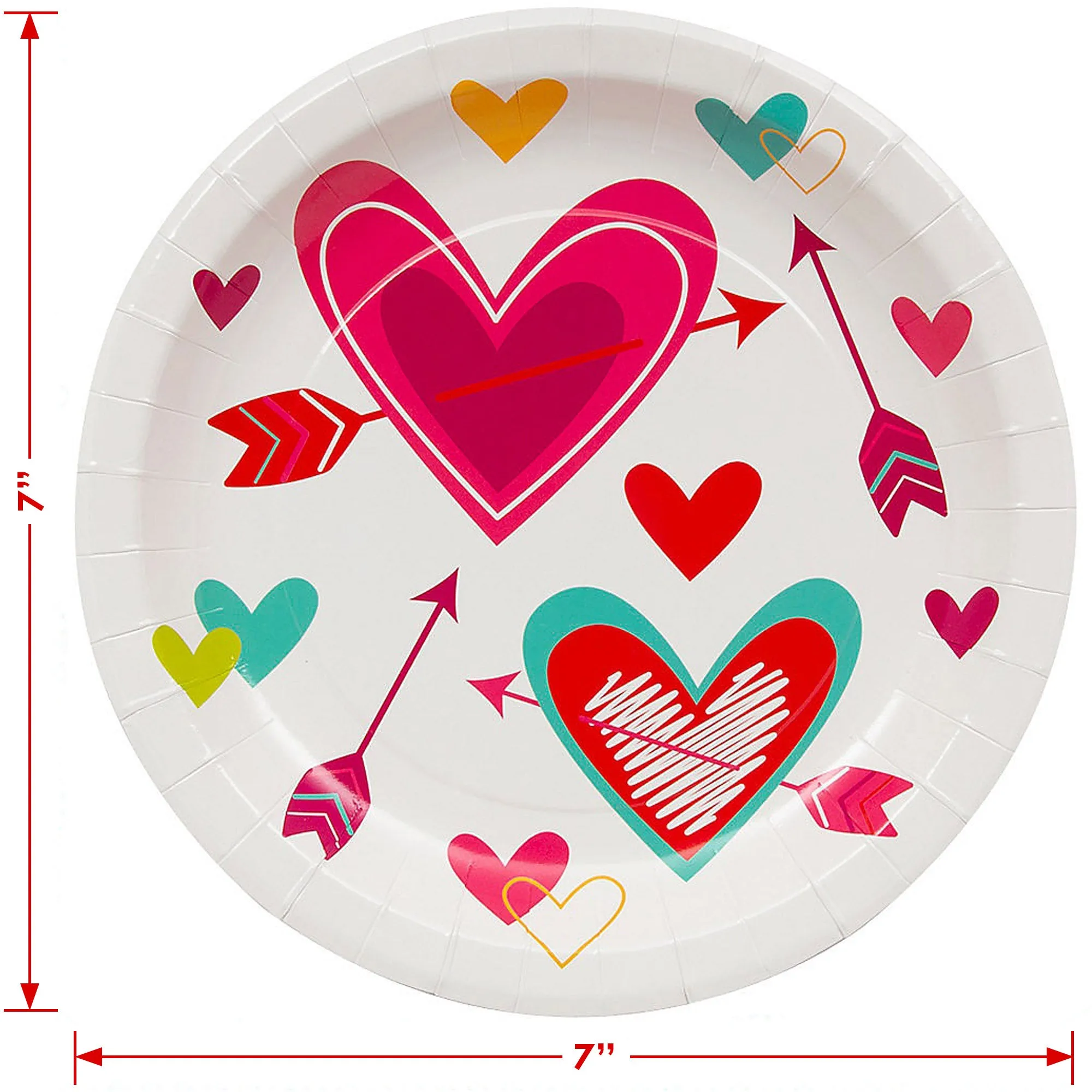 Valentine's Day Party Supplies - Metallic Heart Shaped Paper Dinner Plates and Teal Beverage Napkins (16 Plates & Napkins)