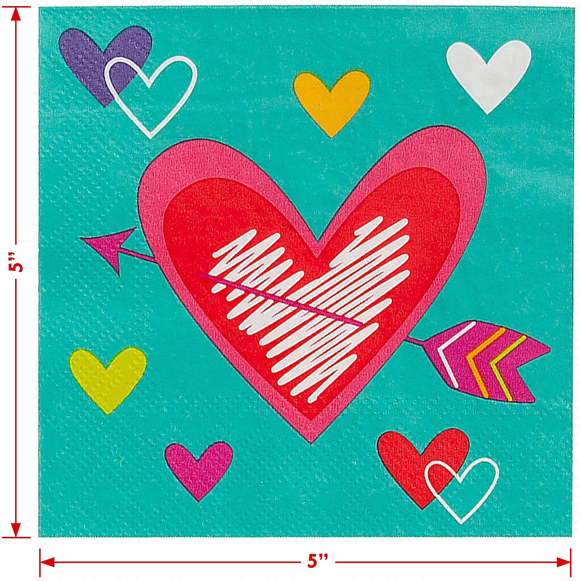 Valentine's Day Party Supplies - Metallic Heart Shaped Paper Dinner Plates and Teal Beverage Napkins (16 Plates & Napkins)