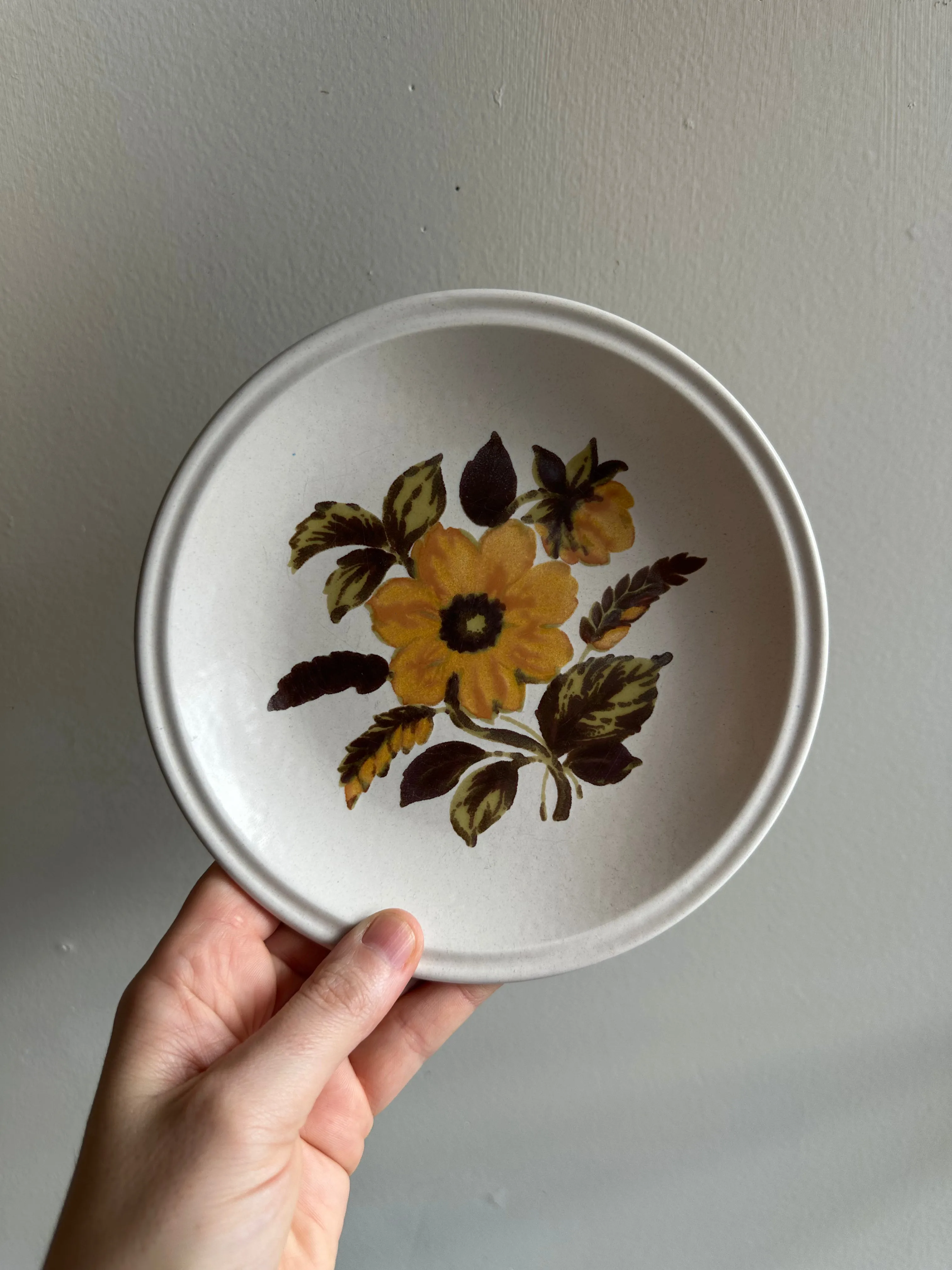 Vintage 70s Brown Orange Floral Dessert Plates - Set of 6