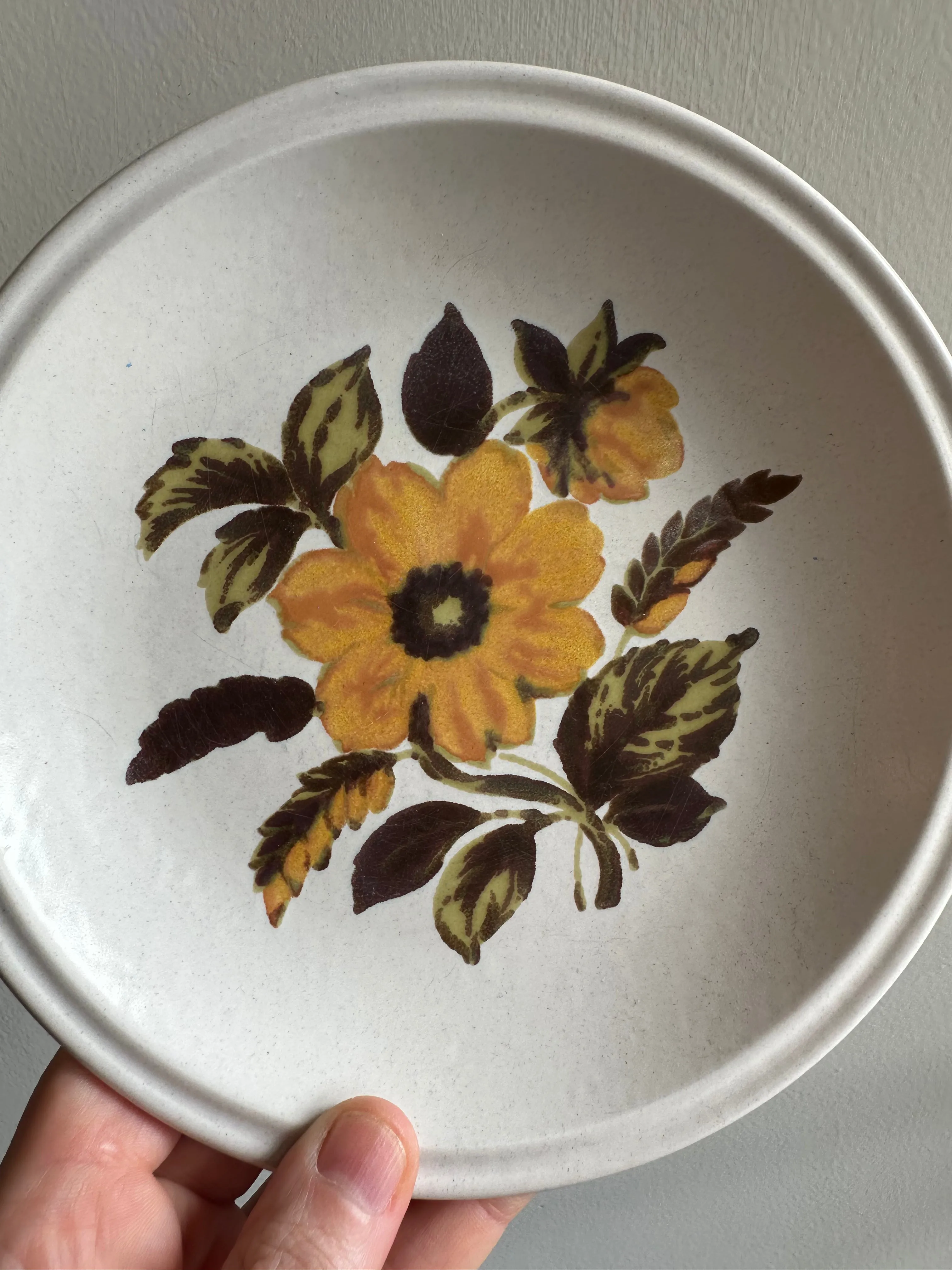 Vintage 70s Brown Orange Floral Dessert Plates - Set of 6