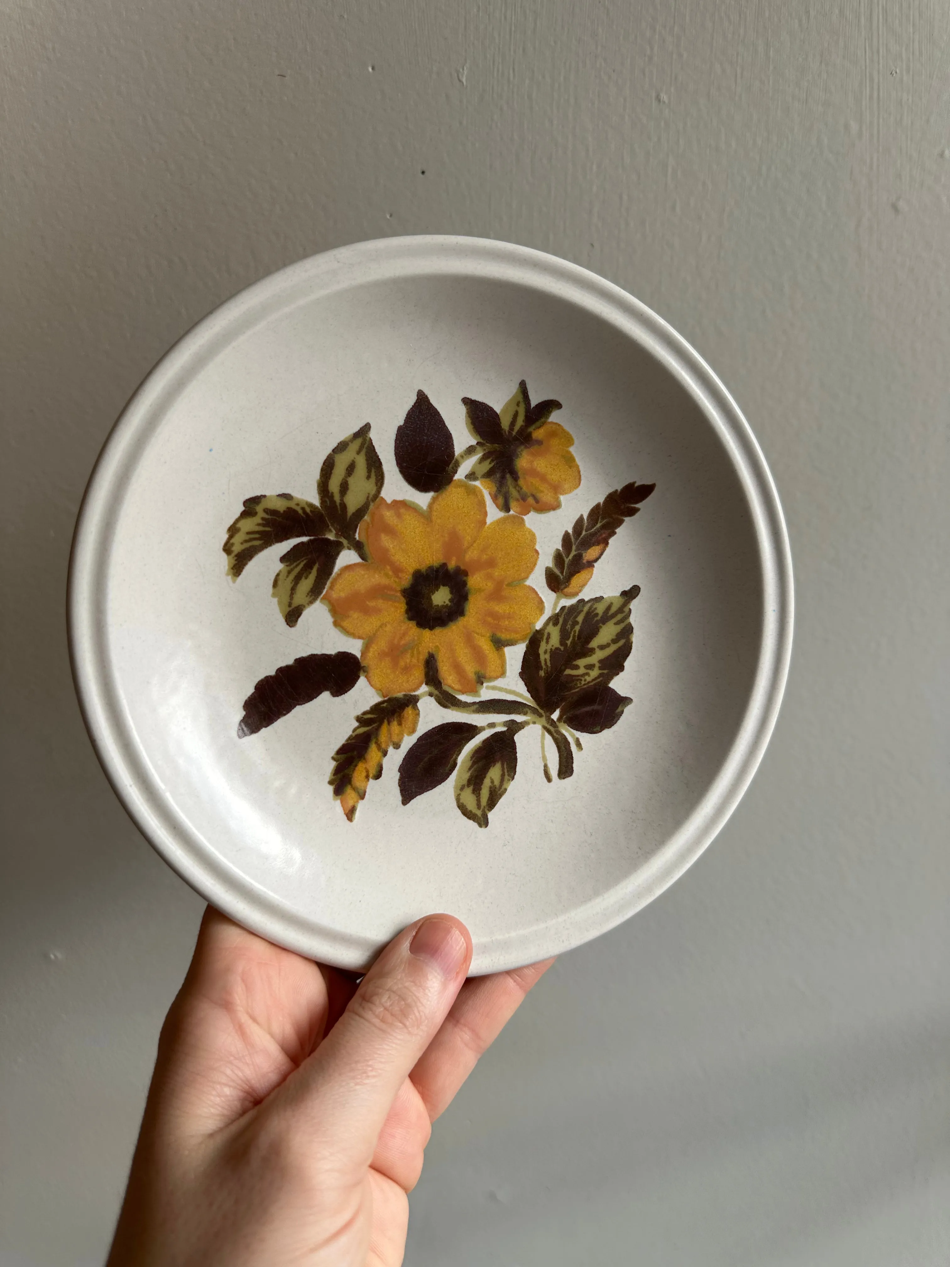 Vintage 70s Brown Orange Floral Dessert Plates - Set of 6