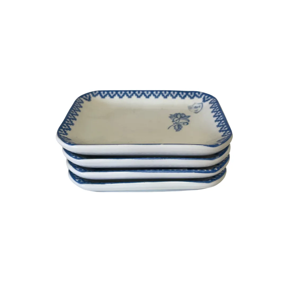 Vintage Blue Ceramic Small Plates, Set of 4