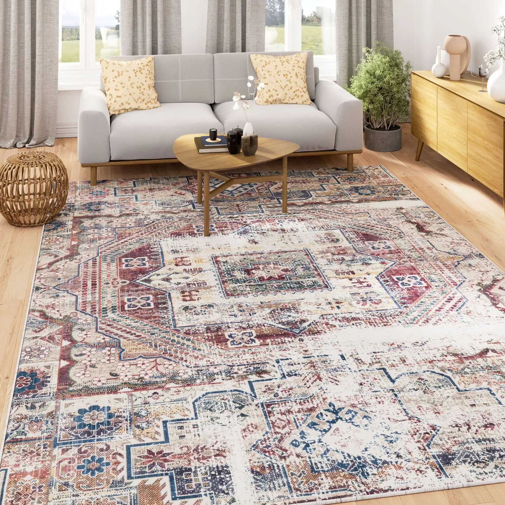 Washable Rustic Oriental Distressed Rug - Eliza