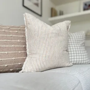 Weathered Edge Cream and Light Brown Stripe Linen Cushion 45x45cm
