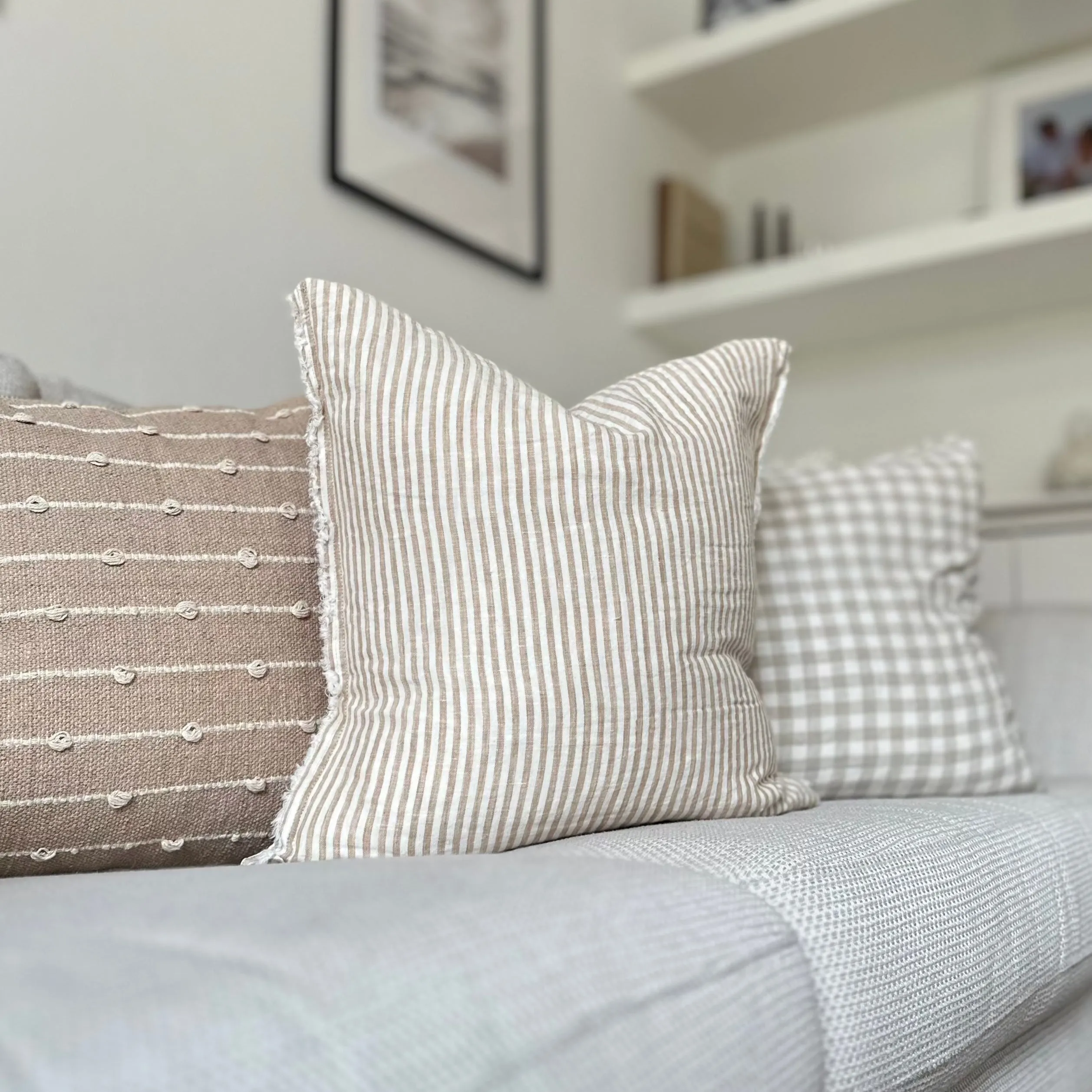 Weathered Edge Cream and Light Brown Stripe Linen Cushion 45x45cm