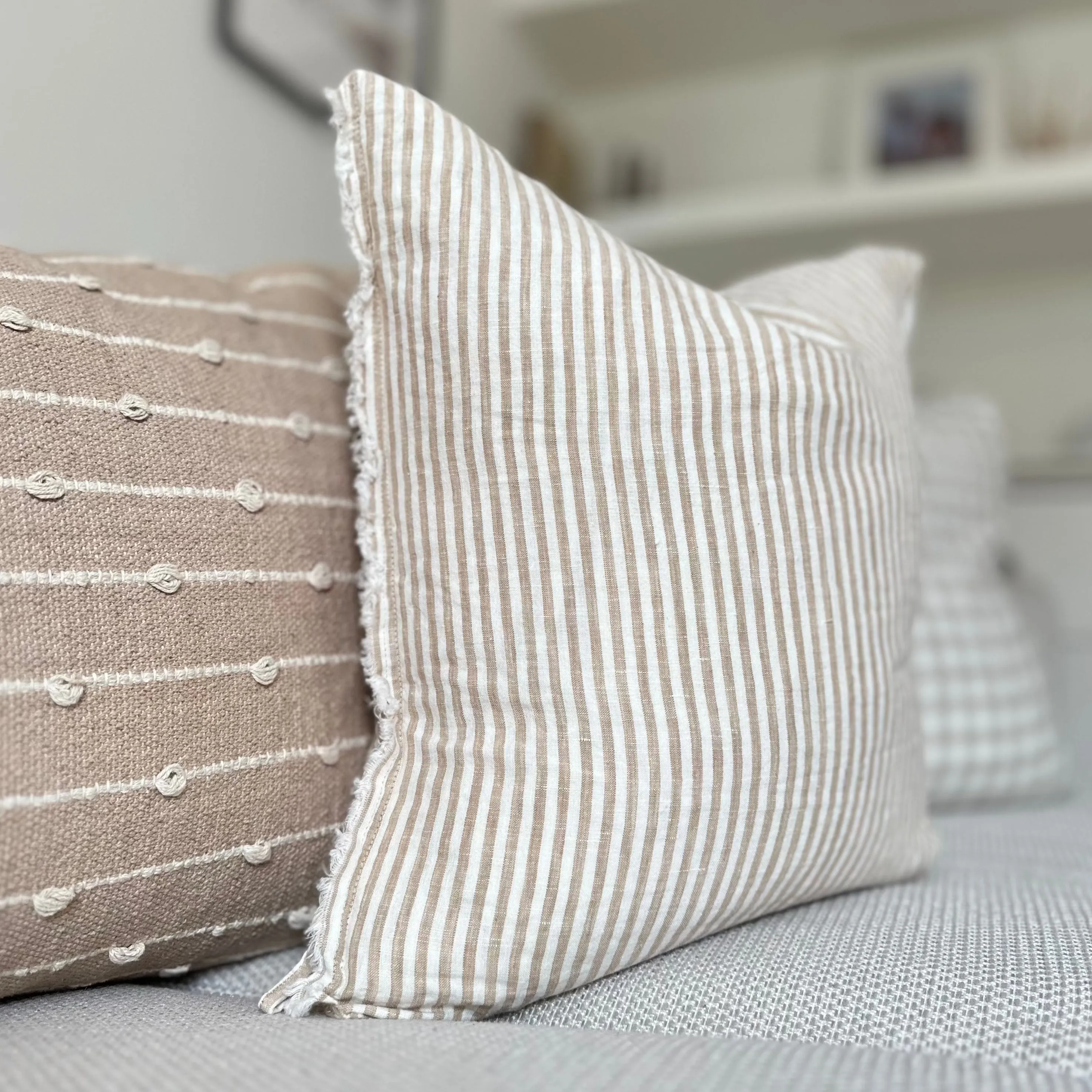 Weathered Edge Cream and Light Brown Stripe Linen Cushion 45x45cm
