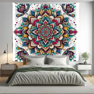 White Indian Mandala Tapestry Psychedelic Wall Hanging Boho Decor