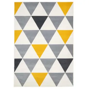 Yellow Grey Geometric Triangle Bedroom Rug