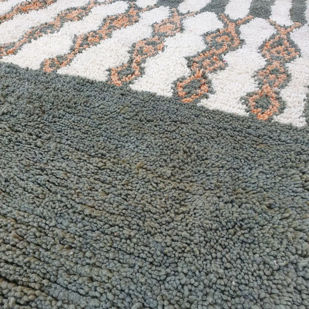 Zaita | Olive Green Moroccan Rug 6x9 Beni Ourain Ultra Soft | Handmade Berber Wool Carpet | 6'50x9'64 Ft | 198x294 cm