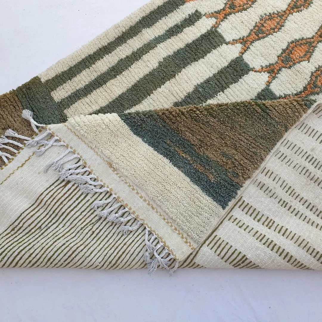 Zaita | Olive Green Moroccan Rug 6x9 Beni Ourain Ultra Soft | Handmade Berber Wool Carpet | 6'50x9'64 Ft | 198x294 cm