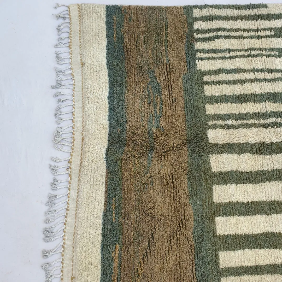 Zaita | Olive Green Moroccan Rug 6x9 Beni Ourain Ultra Soft | Handmade Berber Wool Carpet | 6'50x9'64 Ft | 198x294 cm