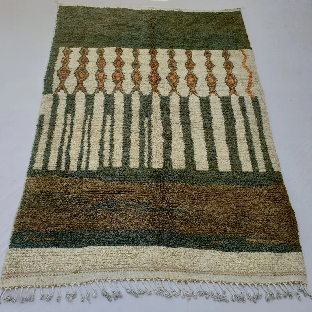 Zaita | Olive Green Moroccan Rug 6x9 Beni Ourain Ultra Soft | Handmade Berber Wool Carpet | 6'50x9'64 Ft | 198x294 cm