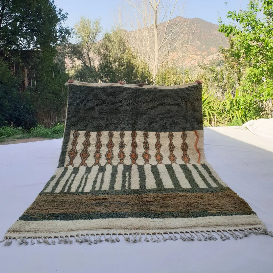 Zaita | Olive Green Moroccan Rug 6x9 Beni Ourain Ultra Soft | Handmade Berber Wool Carpet | 6'50x9'64 Ft | 198x294 cm