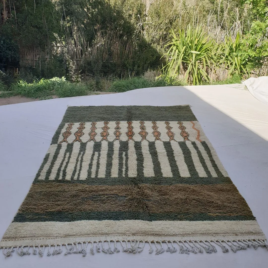Zaita | Olive Green Moroccan Rug 6x9 Beni Ourain Ultra Soft | Handmade Berber Wool Carpet | 6'50x9'64 Ft | 198x294 cm